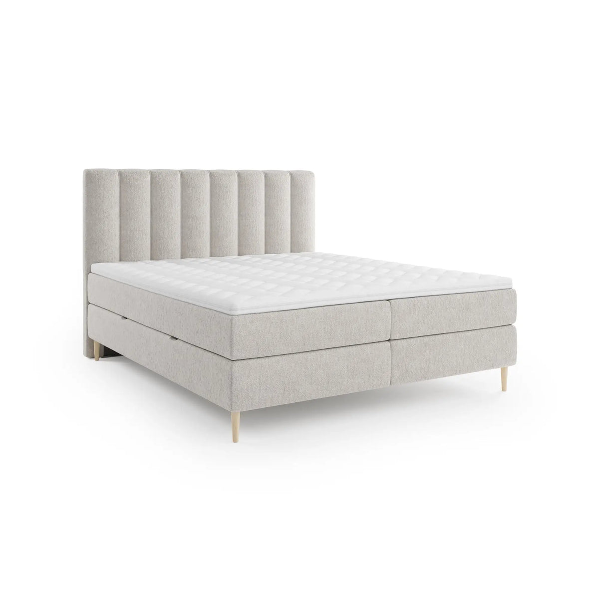 Lit BOXSPRING type BOXBED SOMMEIL - Avec tête de lit, coffre intégré, matelas ressorts ensachés et surmatelas inclus