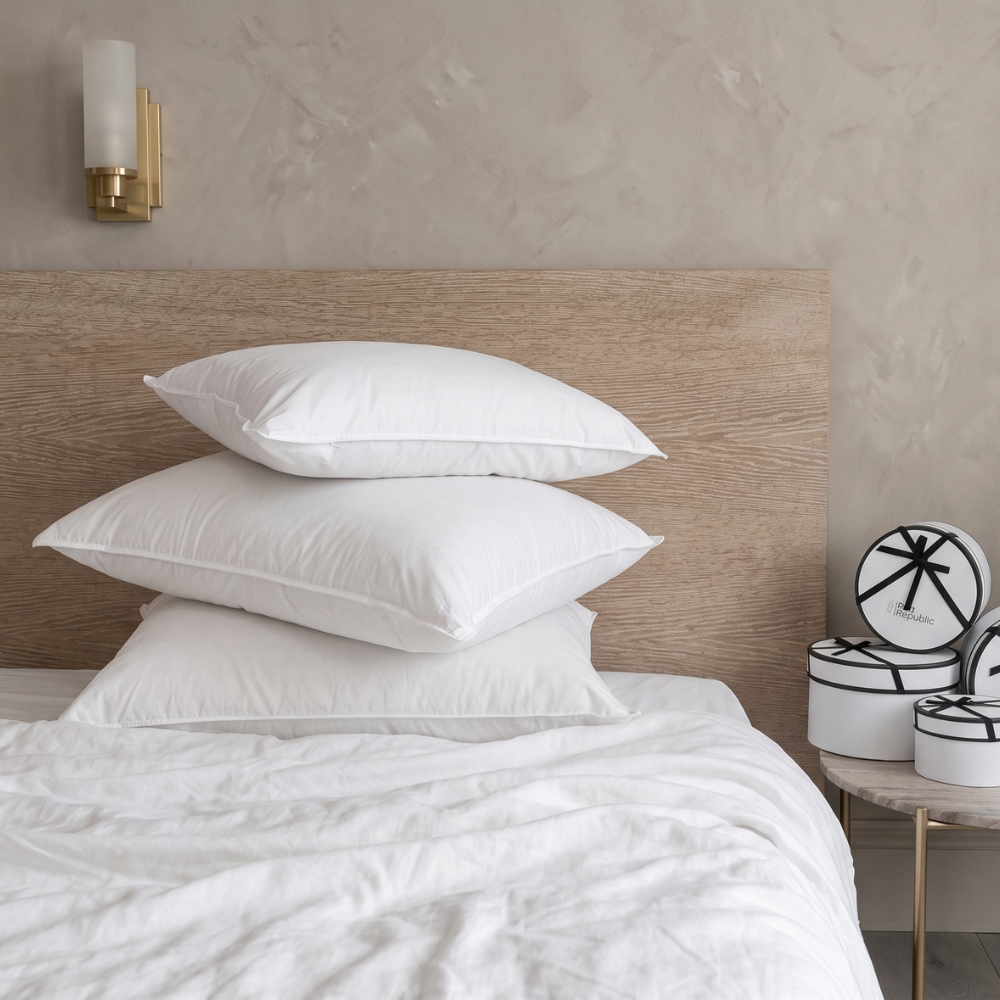 Lot de 2 oreillers hybride premium plume duvet naturel et nanofibres - Enveloppe 100% coton percale