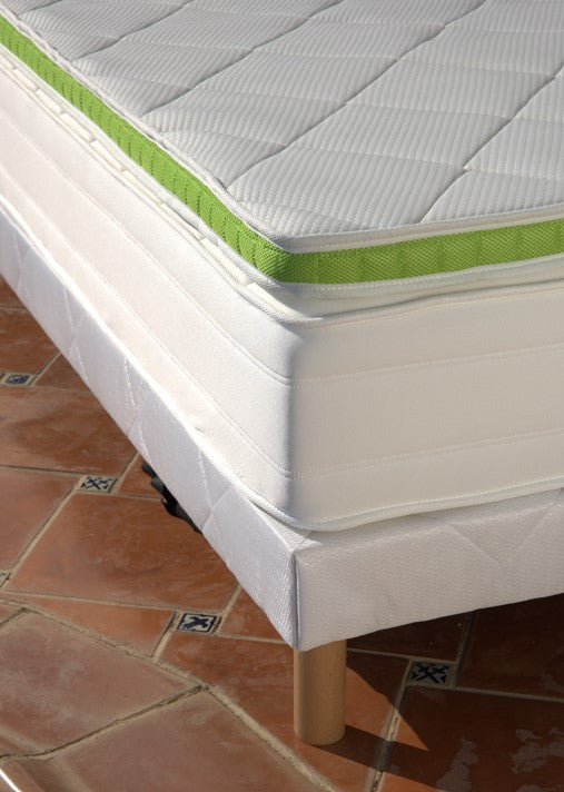 Sommier tapissier - H 35 cm - Tissu blanc - LE SOMMIER Tapissier Classique Made In France