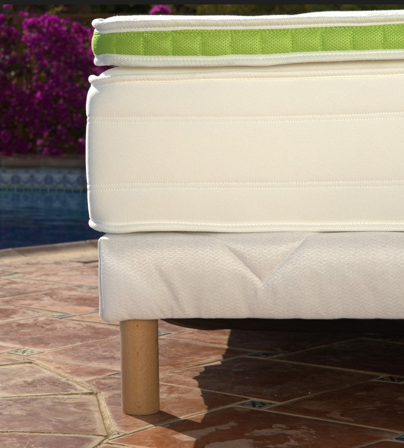 Sommier tapissier - H 35 cm - Tissu blanc - LE SOMMIER Tapissier Classique Made In France